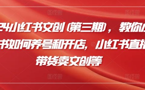 2024小红书文创三期课程：专业教学如何在小红书养号、开店及直播带货销售文创产品