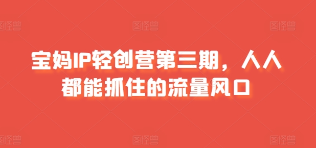 宝妈IP轻创营第三期，人人都能抓住的流量风口