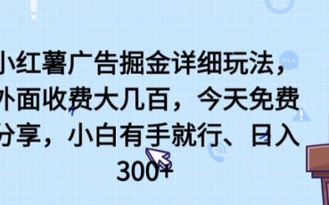 揭秘小红薯广告掘金：小白易学的日入300+玩法，几百元的外部收费秘籍【曝光】