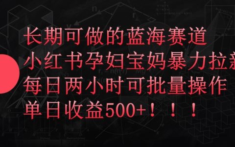 小红书孕妇宝妈蓝海赛道深度解析，每日两小时轻松批量操作，实现单日收益500+【揭秘】