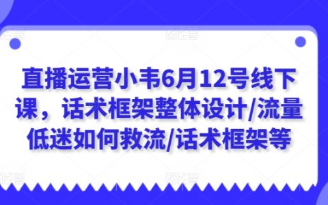 直播运营专家小韦最新线下培训课程，全面解析话术框架设计，流量低迷救流策略，提升直播话术技巧