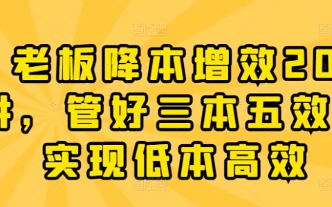 企业成本控制与效率提升20堂课，掌握三本五效管理法，实现低成本高效率