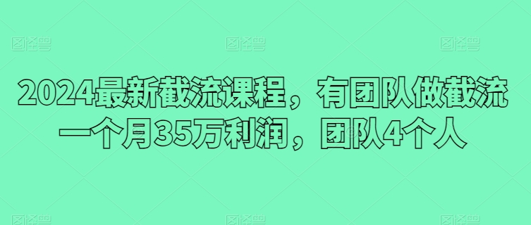 2024最新截流课程，有团队做截流一个月35万利润，团队4个人