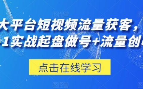 三大平台短视频流量获客，从0-1实战起盘做号+流量创收