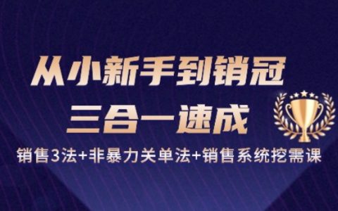 从小新手到销冠的秘密：三合一速成课，销售 3 法+非暴力关单法+销售系统挖需课（27 节）！