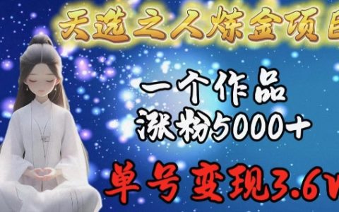 揭秘天选之人炼金项目：单个作品吸粉5000+，单账号收益3.6w