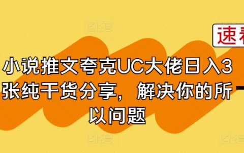 小说推广教程：跟随夸克UC大神，日入3张的实操干货分享，解决你所有难题