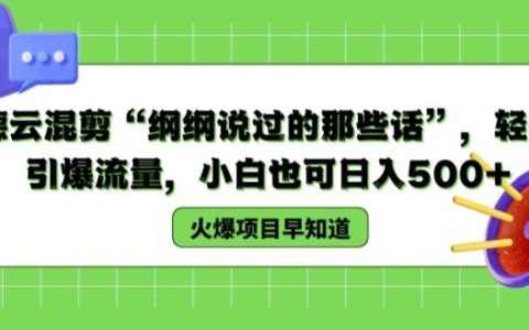 德云社混剪视频教程：“纲纲的金句集锦”，简便引流技巧，初学者日赚500+指南【深度解读】