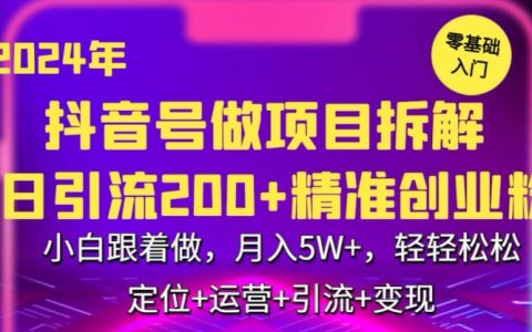 2024年抖音项目深度拆解：日引 300+创业粉，小白照做月入 5 万不是梦【大揭秘】