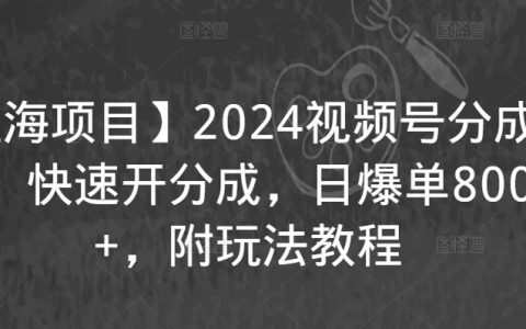 2024全新蓝海项目：视频号分成攻略，快速开启收益，日赚8000+实操教程【揭秘】