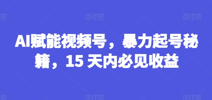 AI赋能视频号，暴力起号秘籍，15 天内必见收益【揭秘】