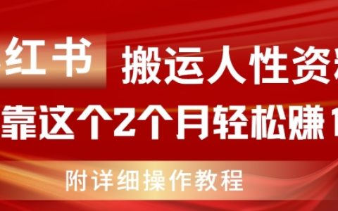 小红书搬运人性资料揭秘：2个月轻松赚11万的赚钱技巧与详细教程分享