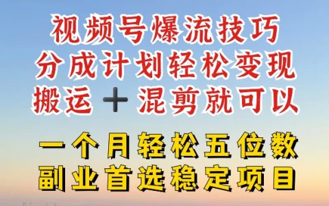 视频号流量爆发技巧：轻松实现分成变现，搬运+混剪助你稳定月入五位数