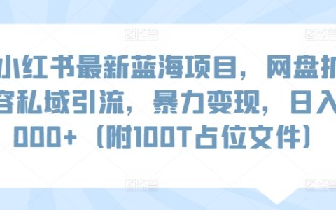 小红书热门蓝海项目，网盘扩容+私域引流，高收益变现，每日轻松赚1000+（赠送100T占位文件）