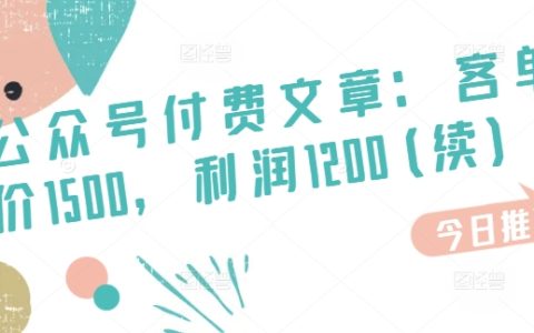 某公众号付费文章分析：售价1500元，利润空间1200元（续篇），市场潜力巨大，空白领域机遇