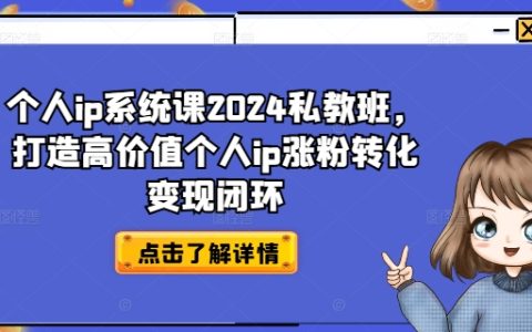 2024独家个人IP打造私教课程：快速增粉、业绩转化及盈利攻略，构建IP价值变现完整体系