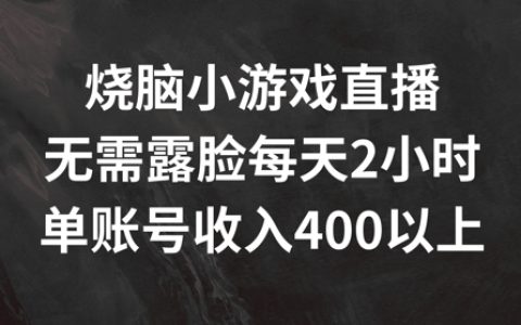 烧脑小游戏直播探秘：无需露脸，每天两小时，单账号日赚 400 元以上