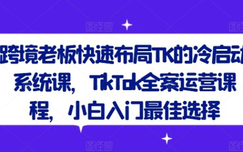 跨境老板快速布局TK的冷启动系统课！TK快速上手指南，TikTok全程运营培训，新手入门首选课程