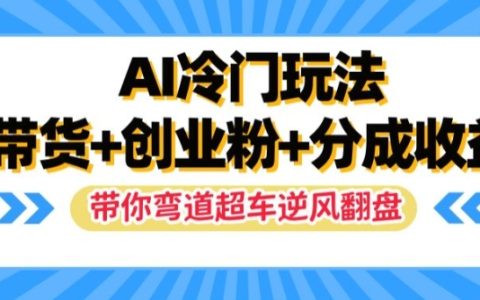 AI冷门玩法，带货+创业粉+分成收益，带你弯道超车，实现逆风翻盘【揭秘】