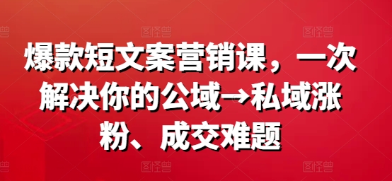 公域到私域转化大师课：一招解决涨粉与成交痛点，揭秘爆款文案背后的秘密