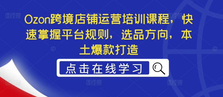 Ozon跨境电商运营实战培训，高效学习平台操作、爆款商品选择与本土热销打造技巧