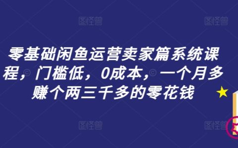 零基础入门闲鱼卖家运营全攻略，低门槛、无成本，轻松月入两三千零花钱