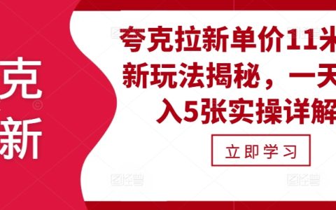 揭秘夸克拉新单价11米玩法，手把手教你一天收入五张的实操技巧