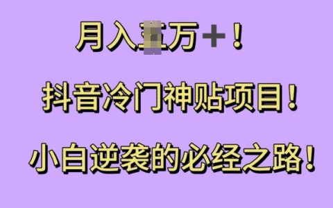 抖音冷门神贴项目，小白月入过万的逆袭之道【独家揭秘】