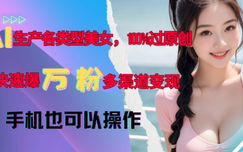 AI创作多样化美女内容，100%原创通过率，快速累积万粉，多平台变现，新手易操作