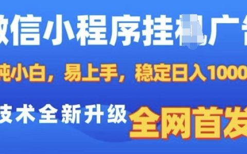 微信小程序自动赚广告费，新手易操作，每日稳定收益，最新技术教程全网独家分享