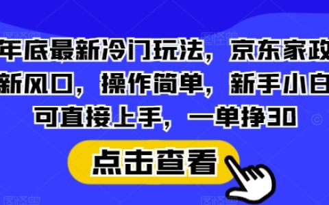 年底热门冷门项目揭秘：京东家政新商机，操作简单易学，新手小白轻松上手，每单赚取30元【新手入门指南】