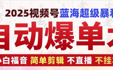 2025视频号蓝海盈利秘籍，小白福音，简单剪辑实现自动爆单（无需直播与挂车教程）