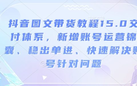 抖音图文带货攻略15.0：全新账号运营方案、稳定出单技巧及快速解决问题