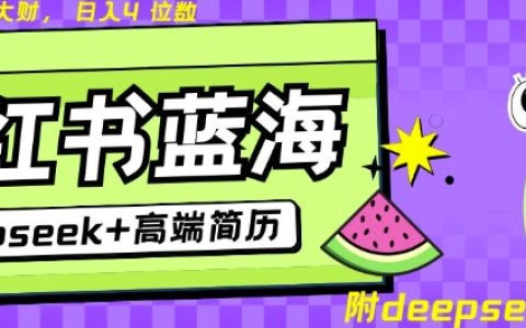 Deepseek搭配小红书：简历变现蓝海项目，24小时网盘自动发货，零成本副业，随时随地日入千元